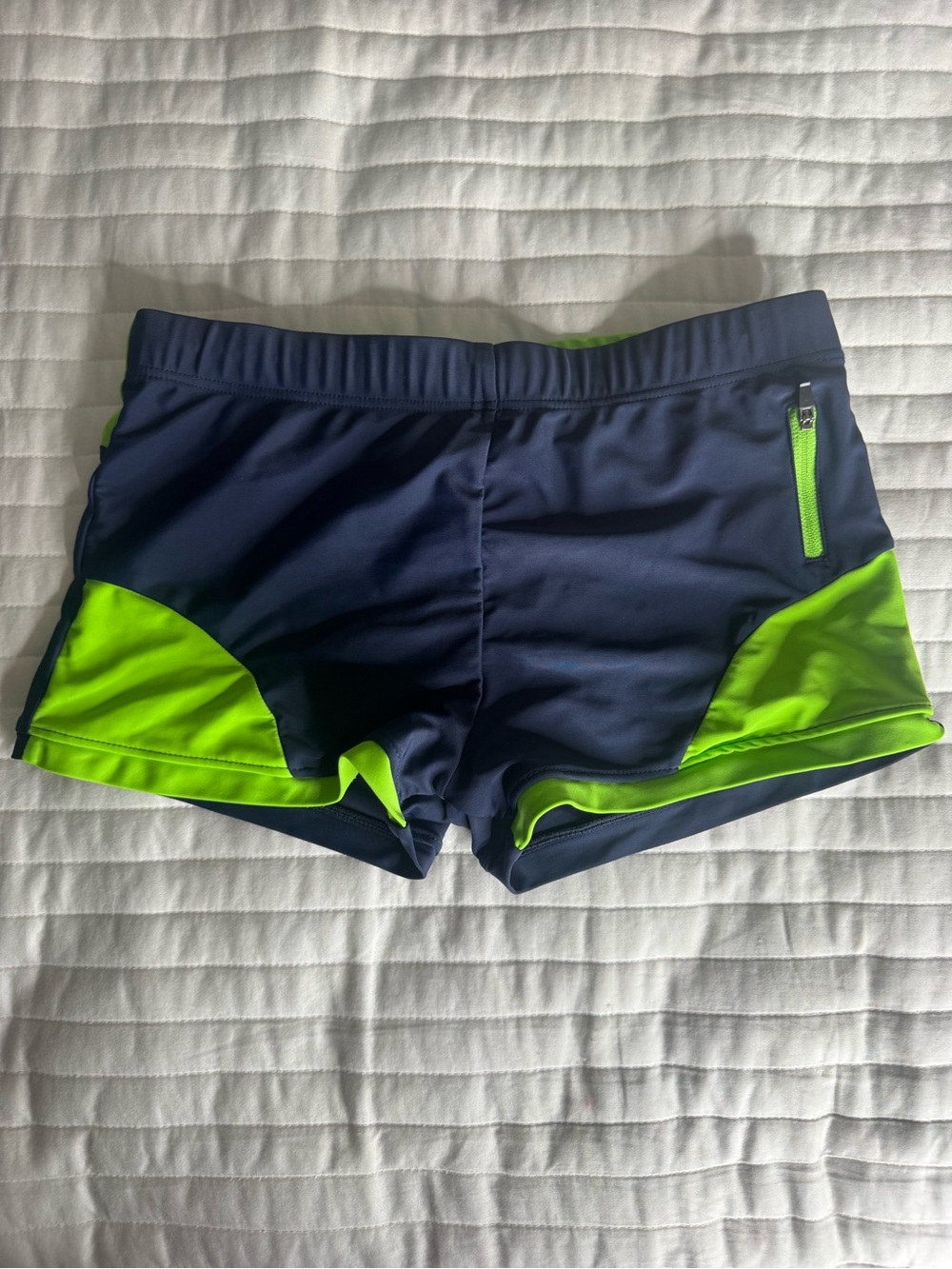 Men's Navy and Neon Green Swim Trunks